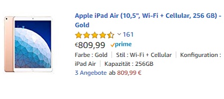 Apple iPad Air (10,5", Wi-Fi + Cellular, 256 GB) - Gold